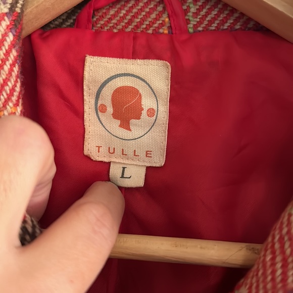 Women’s Red plaid wool pea coat - Picture 4 of 5